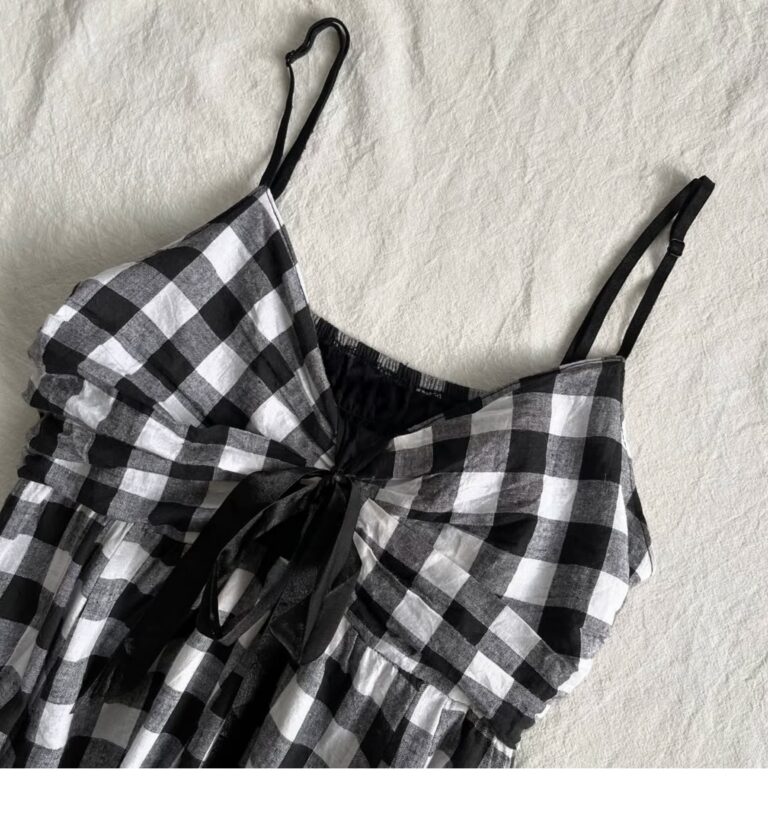 Women's Casual Black And White Checkered Camisole Dress - Image 4