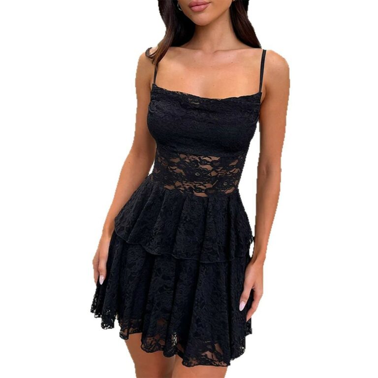 Sheer Cutout Lace Sling Dress Women's Clothing - Image 5
