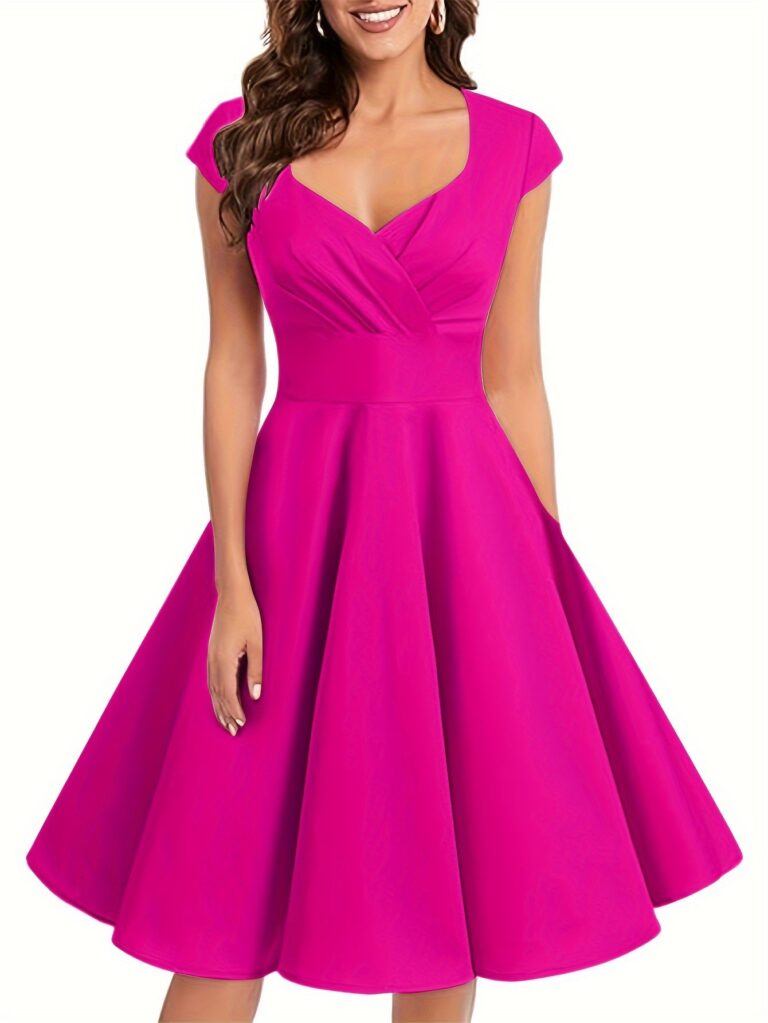 Retro Women's V-neck Half Sleeve Waist Dress - Image 6