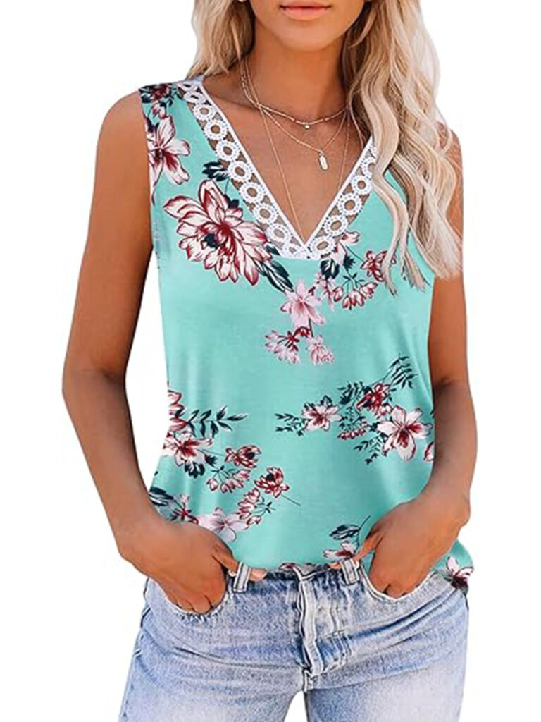 Women's Positioning Printed V-neck Lace Vest - Image 10