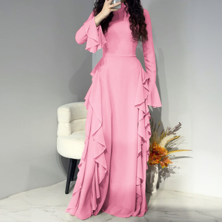 Elegant High Waist Design Bell Sleeve Dress - Image 3