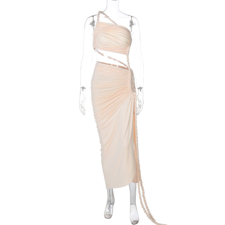 One-shoulder Tube Top Backless Hollow Lace Pleated Dress - Image 6