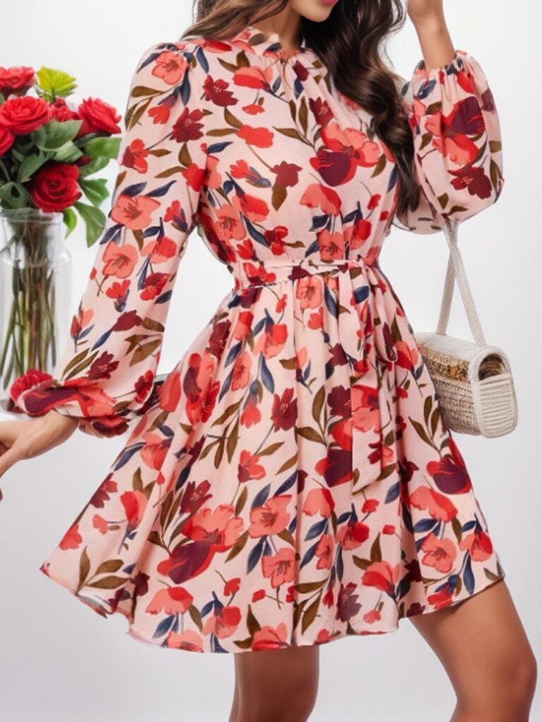 Floral Print Long Sleeve Dress - Image 3