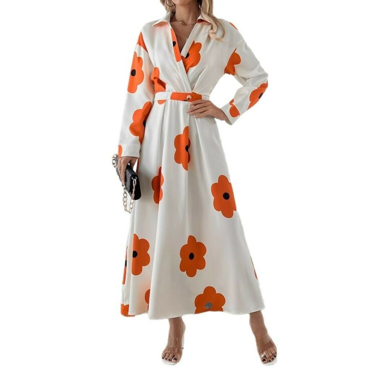 Fashion Women's Long Sleeve Printed Lace-up Dress - Image 5