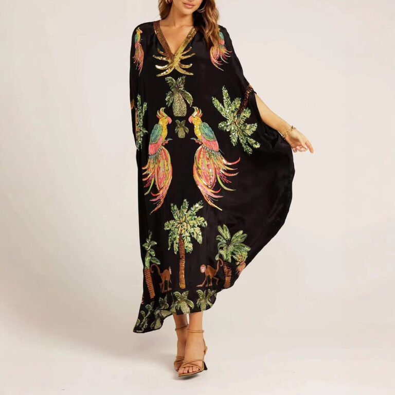 Spring V-neck Print Loose Fashion Dress - Image 2