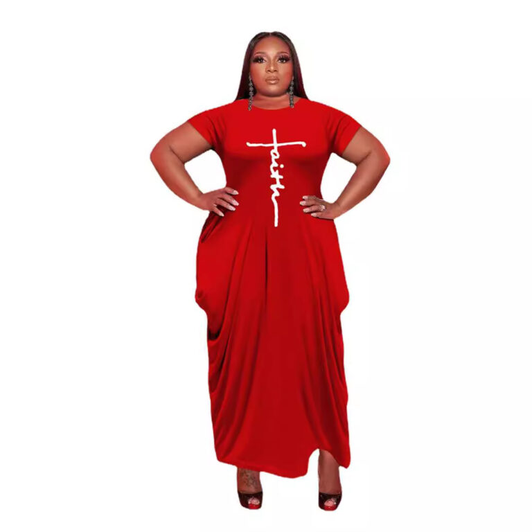European And American Solid Color Round Neck Short Sleeves Irregular Hem Women's Dress - Image 4