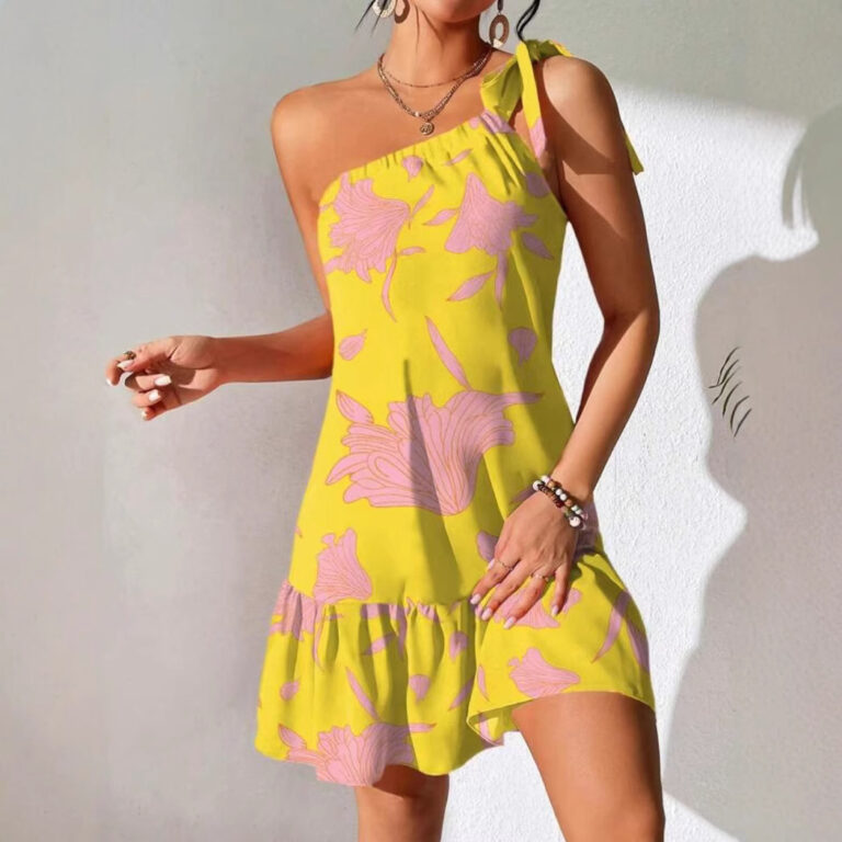 Women's Oblique Shoulder Strap Fashion Printing Dress - Image 3