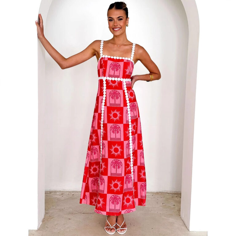 Off-neck Lace Printing Fashion Suspenders Dress - Image 3