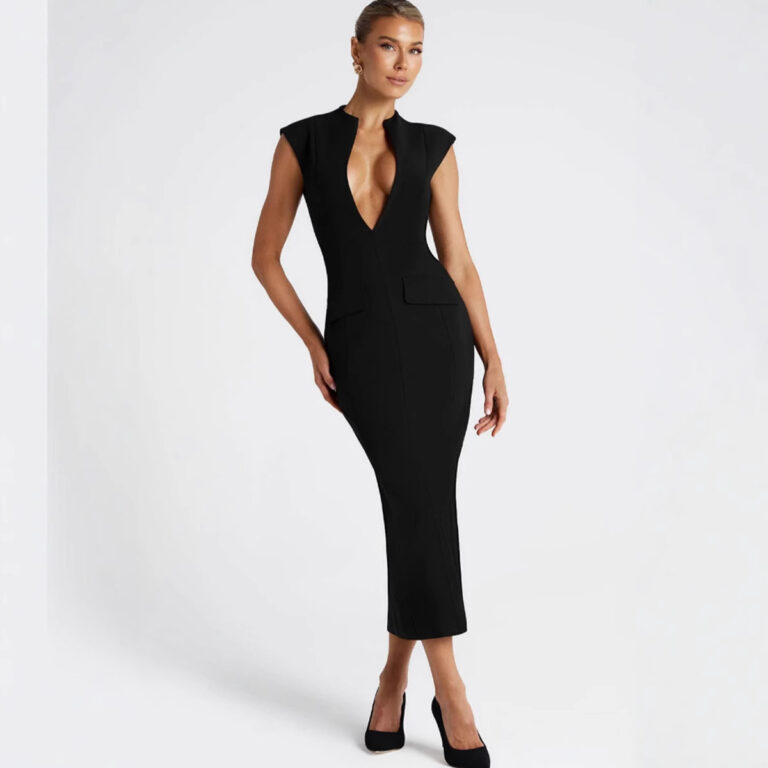 Spring Solid Color Intellectual Waist Dress - Image 3