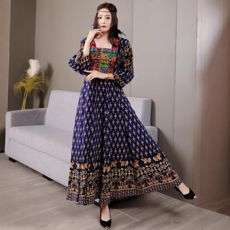 Bohemian Style Dress Ethnic Style Embroidered Large Swing Skirt