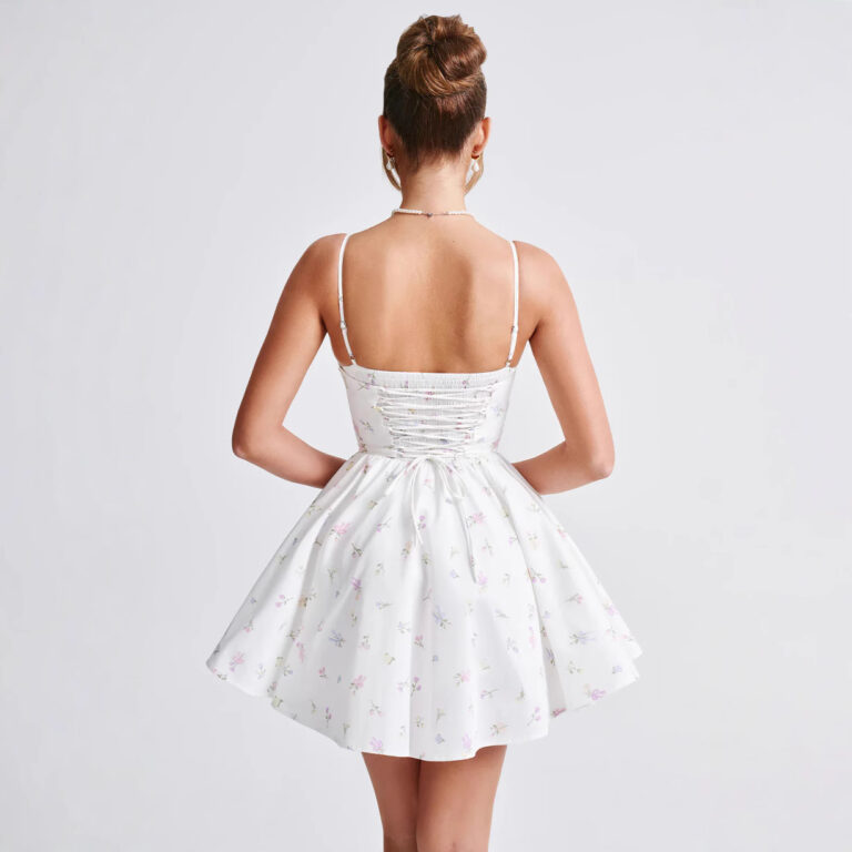 French Sweet Style Fishbone Drawstring Slim-fit Elastic Bandage Sling Dress - Image 4