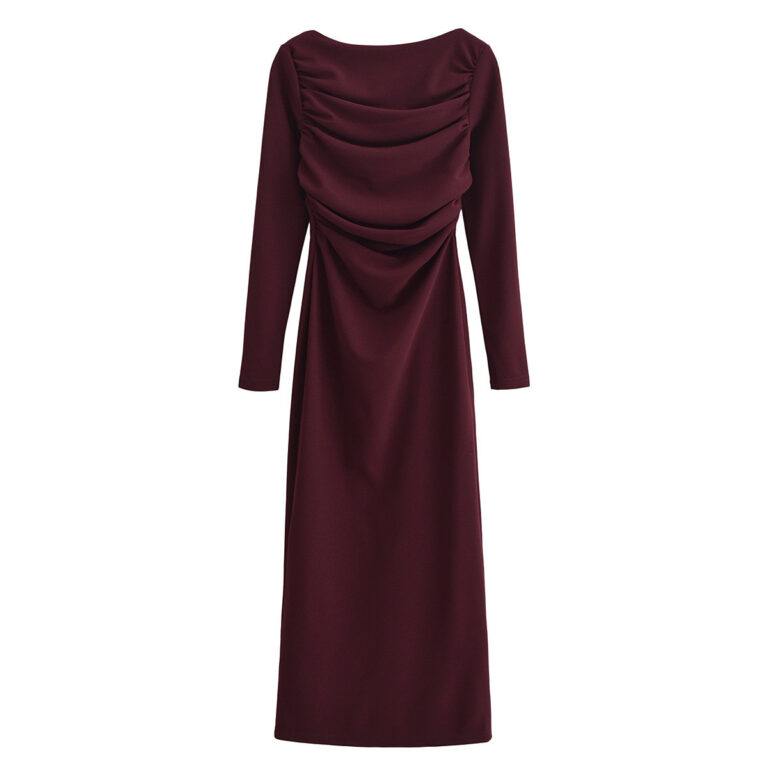 Women's Solid Color Long Sleeve Backless Dress