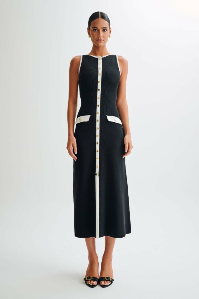 Knitted Elegant Sleeveless Button Long Dress - Image 7