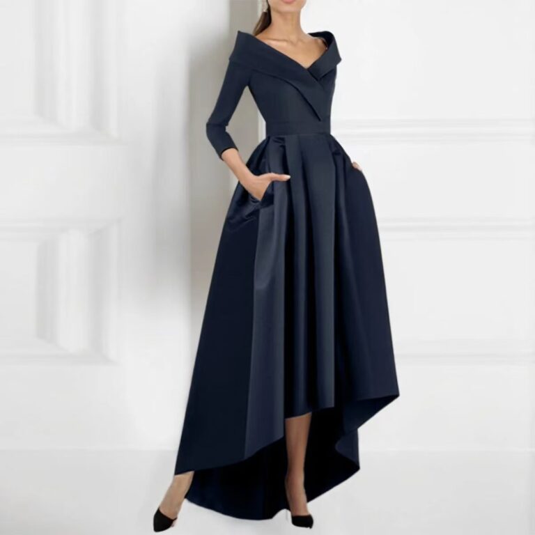 Slimming Front Short Back Elegant Ladies Long Sleeves Dress