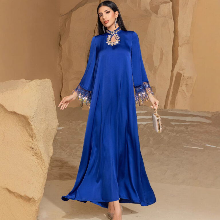 Blue Fantasy Laser Gradient Tassel Long Dress