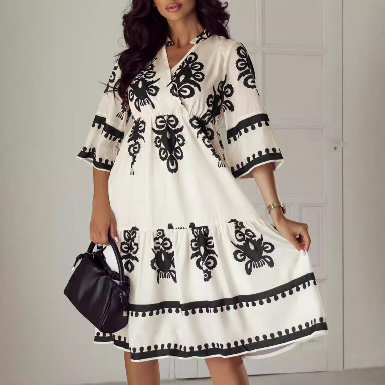 Women's Robe Fashion Printed Elegant Lace-up Dress - Image 2