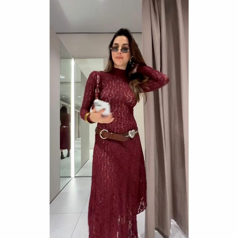 Graceful And Fashionable Lace Turtleneck Long Sleeve Midi Skirt Dress - Image 6