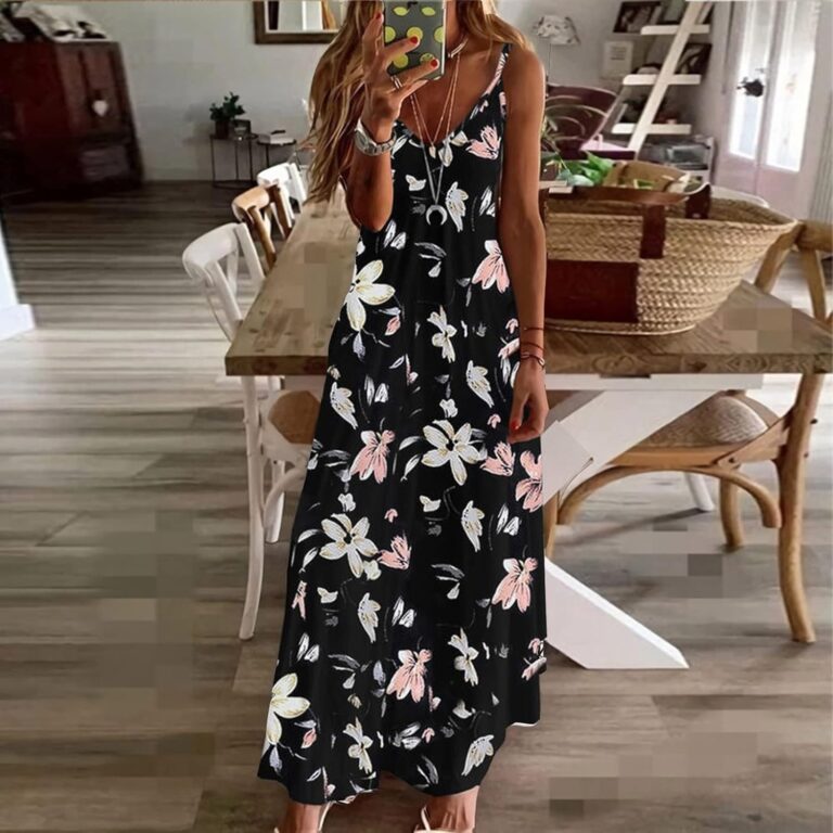 Spaghetti Strap Elegant Vacation Elegant Beach Skirt Loose And Ground Dress - Image 3