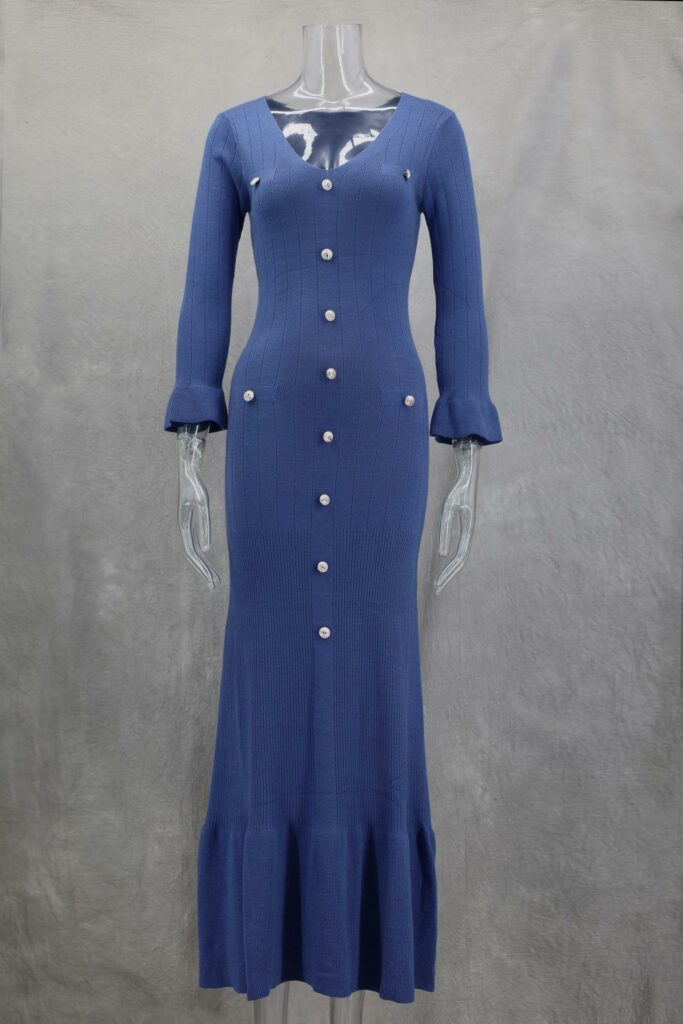 Fallwinter Slim Knitted Long Sleeve Fishtail Dress - Image 9