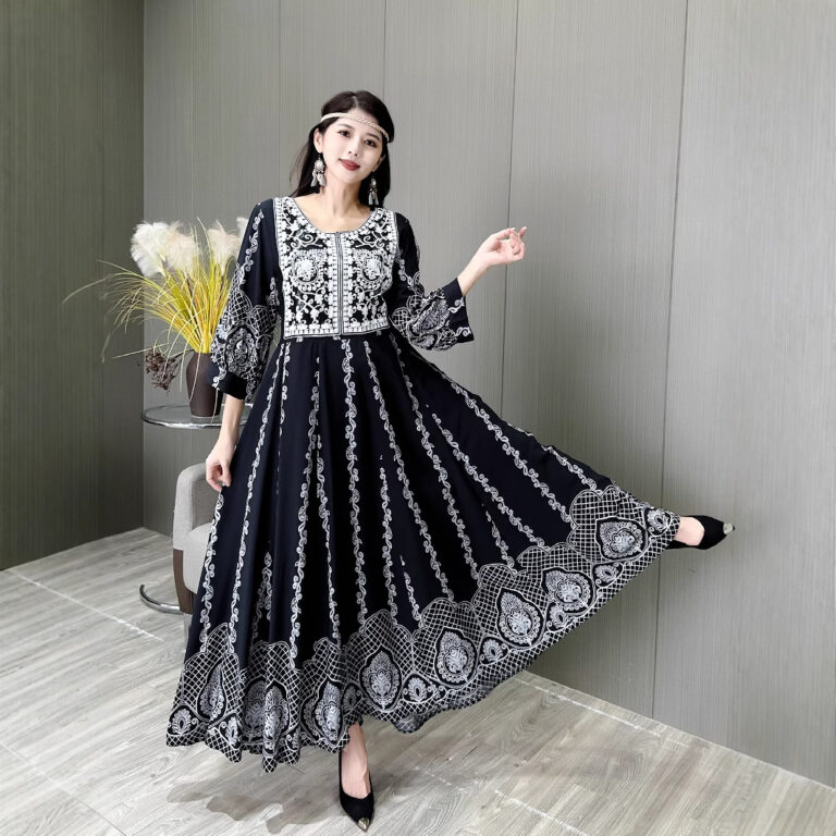 Ethnic Style Embroidered Large Swing Bohemian Style Dress Women - Image 5