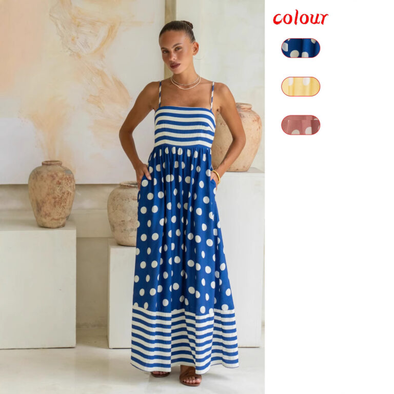 Women's Fashion Printed Backless Sling Large Swing High Waist Dress - Image 2