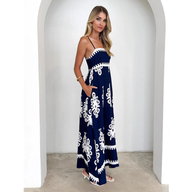 Women's Positioning Printed Waist-controlled Sling Dress - Image 3