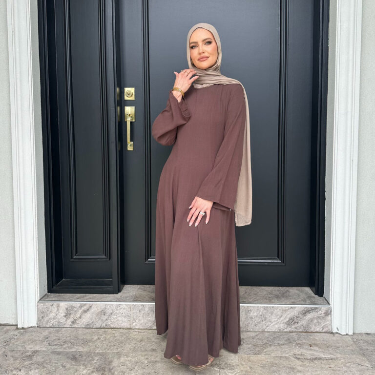 Dubai Turkey Solid Color Wide Hem Tied Dress - Image 3