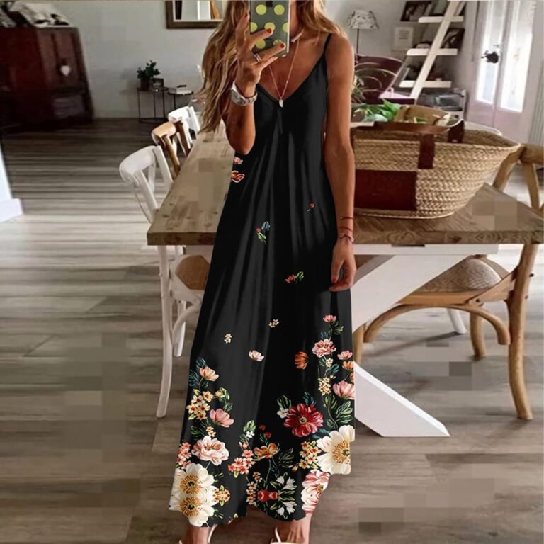 Spaghetti Strap Elegant Vacation Elegant Beach Skirt Loose And Ground Dress - Image 5