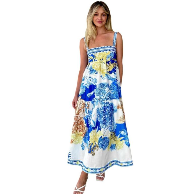 Vacation Style Long Skirt Positioning Printing Slip Dress - Image 5