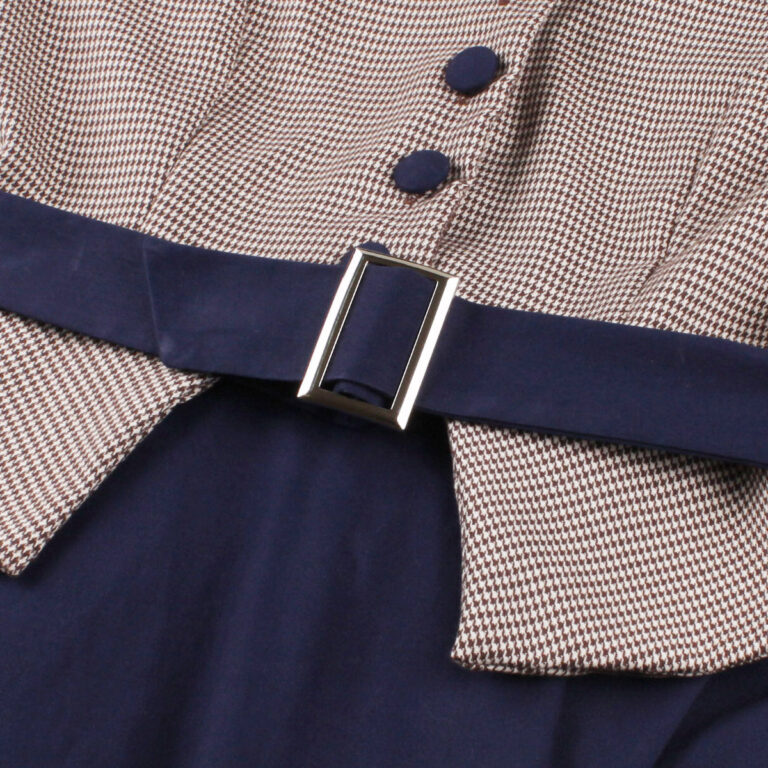 Color Effect Collar Hollow High-grade Houndstooth Patchwork Ruffled Waist-tight Autumn And Winter Long Sleeve Retro Dress - Image 5