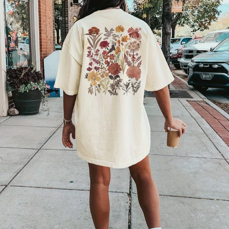 Floral Print Crew Neck Tee Dress Casual Short Sleeve Dress - Image 2