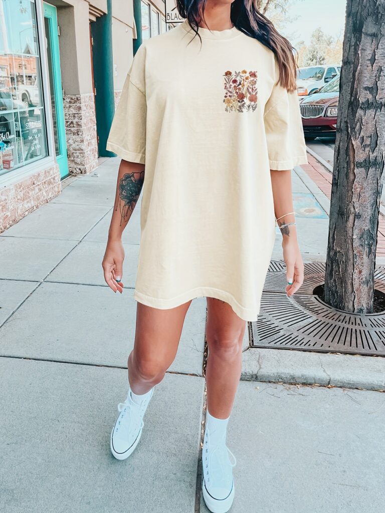 Floral Print Crew Neck Tee Dress Casual Short Sleeve Dress - Image 6