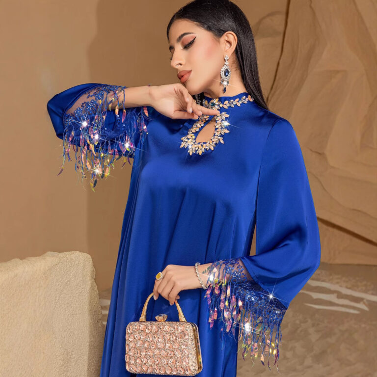 Blue Fantasy Laser Gradient Tassel Long Dress - Image 2