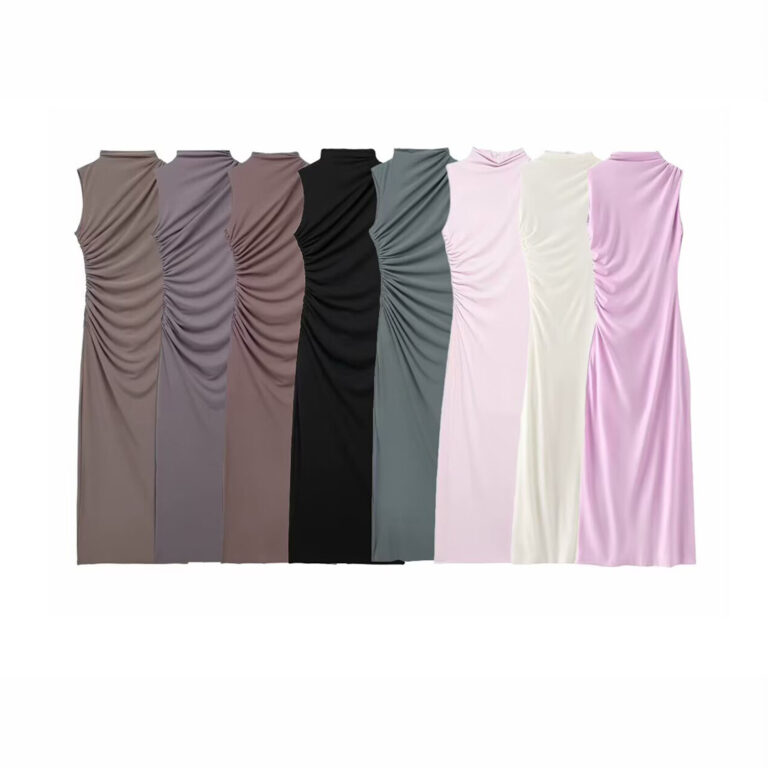 Women's Fashion Slim Pleated Decoration Midi Skirt Dress