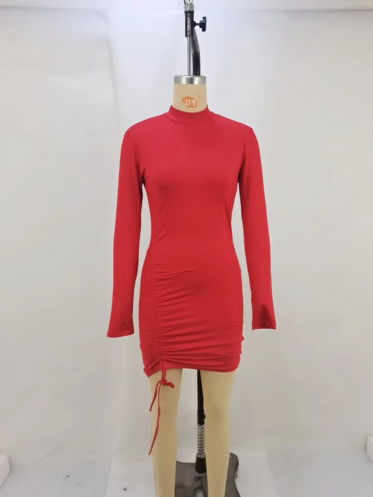 Turtleneck Purple Long Sleeve Pleated Tie Dress - Image 8