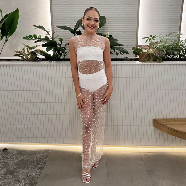 Women's Mesh Bubble Beads Sheer Top Long Dress - Image 6