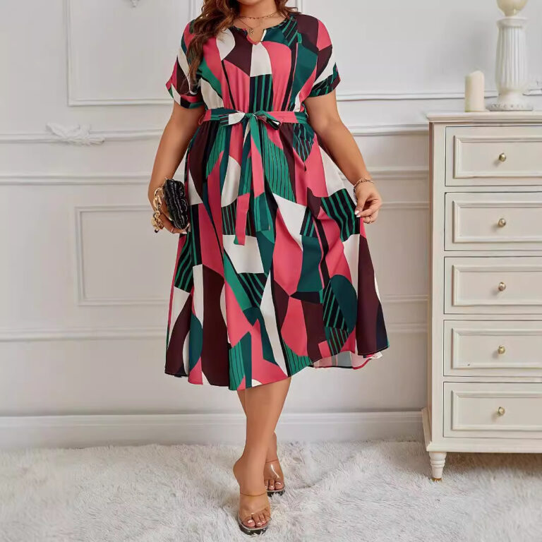 Fashion Printed Lace Up Dress - Image 3