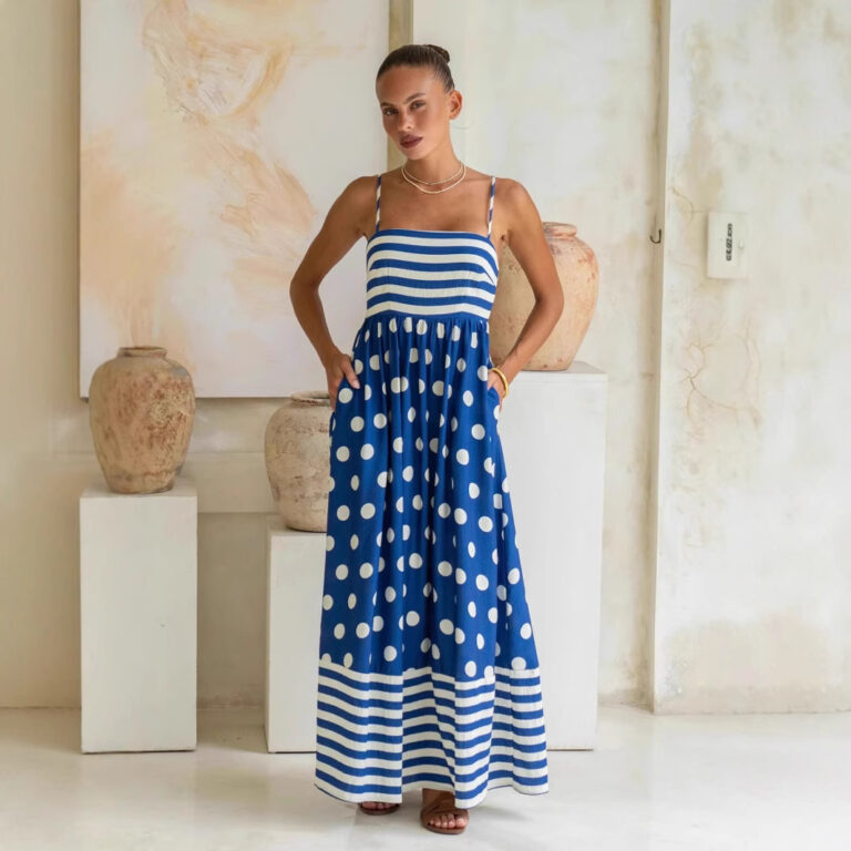 Women's Fashion Printed Backless Sling Large Swing High Waist Dress - Image 4