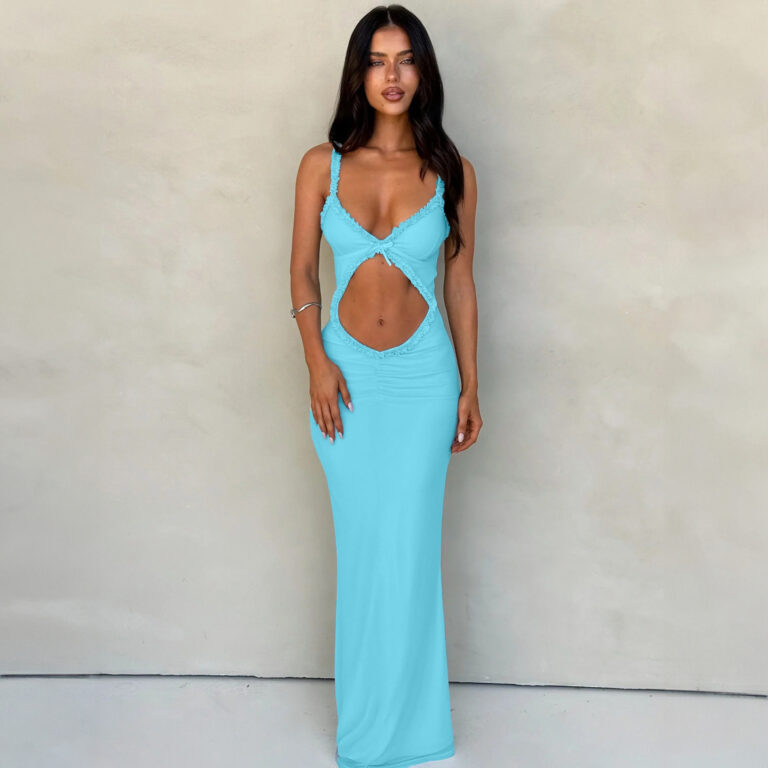 Summer Suspender Wooden Ear Collarless Slim-fit Jumpsuit Dress - Image 3