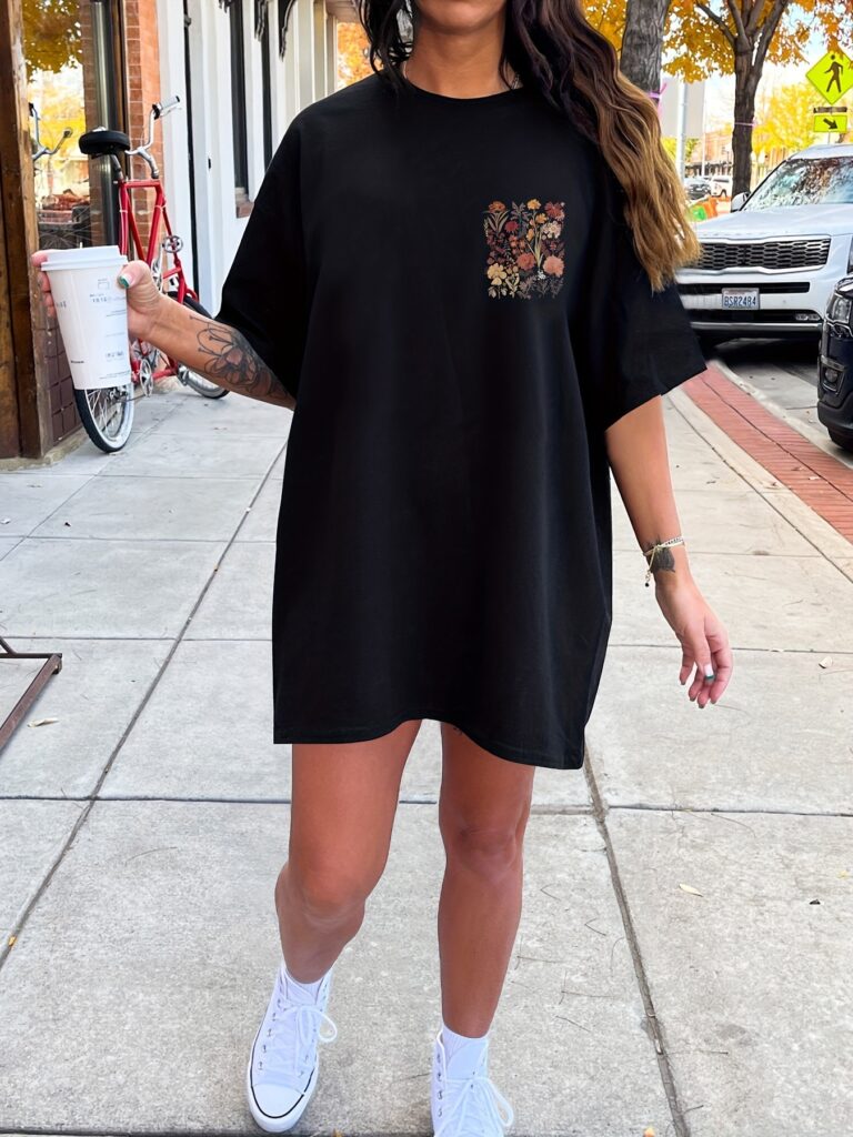 Floral Print Crew Neck Tee Dress Casual Short Sleeve Dress - Image 5