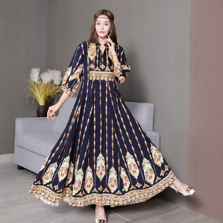 Embroidered Swing Skirt Artistic Vintage Dress Leisure Vacation Travel Dress