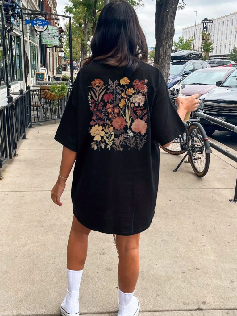 Floral Print Crew Neck Tee Dress Casual Short Sleeve Dress - Image 4