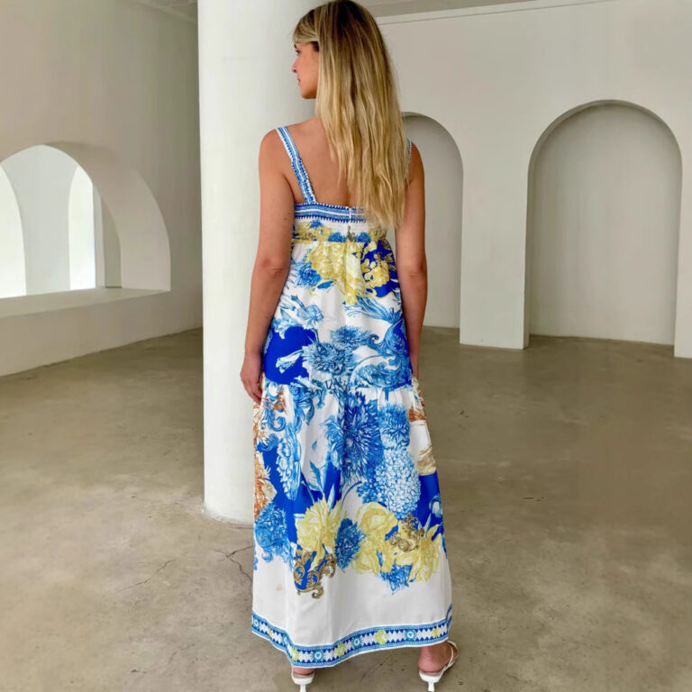 Vacation Style Long Skirt Positioning Printing Slip Dress - Image 4