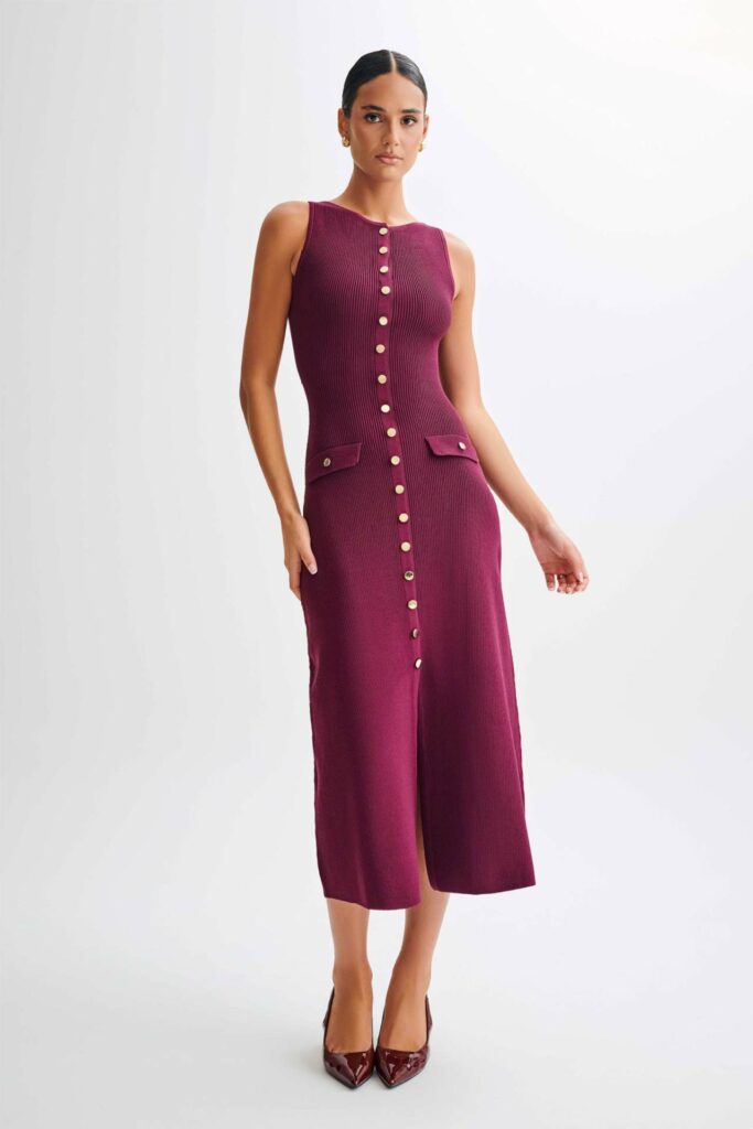 Knitted Elegant Sleeveless Button Long Dress - Image 6