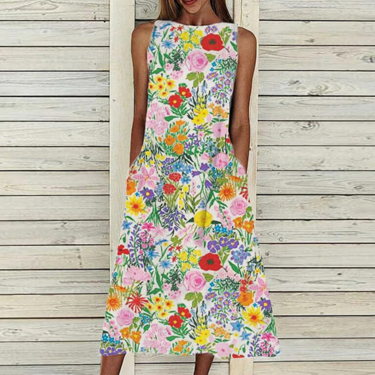 Sleeveless Pastoral Style Printed Casual Cool Vest Dress - Image 4