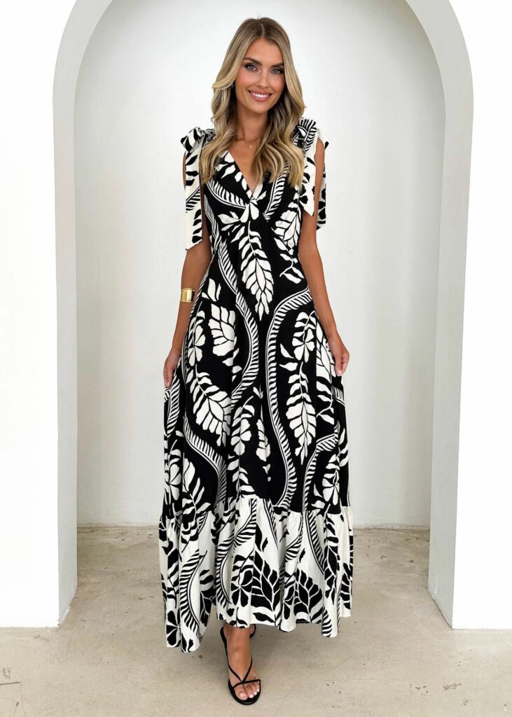 Tied V-neck Sleeveless Printed Dress Women - Image 8