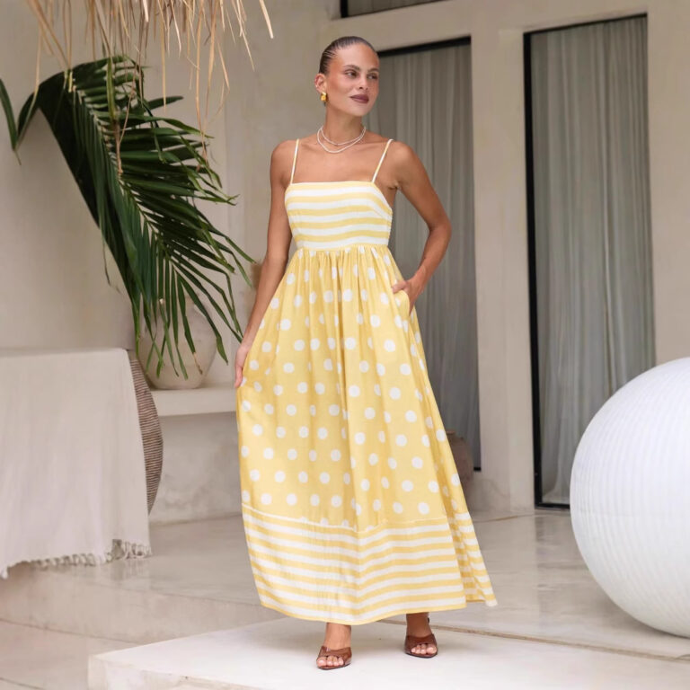 Women's Fashion Printed Backless Sling Large Swing High Waist Dress