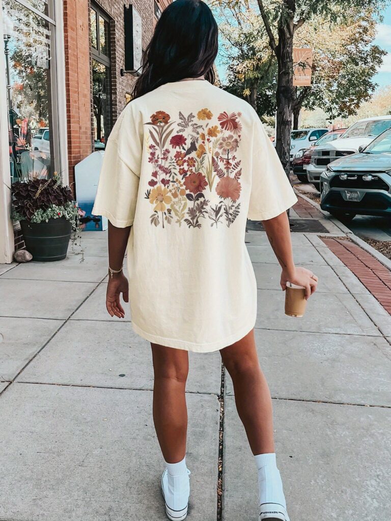 Floral Print Crew Neck Tee Dress Casual Short Sleeve Dress - Image 3