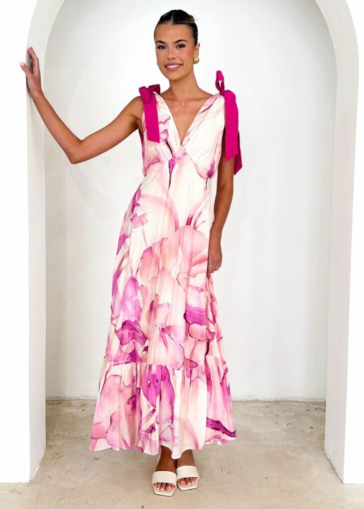 Tied V-neck Sleeveless Printed Dress Women - Image 6