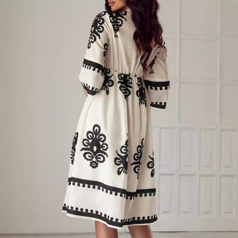 Women's Robe Fashion Printed Elegant Lace-up Dress - Image 3